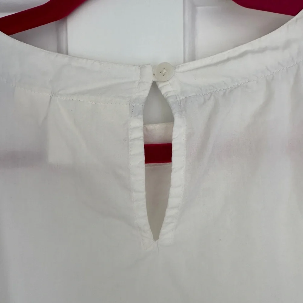 Anthropologie Maeve White Puff Sleeve Back Keyhole 3/4 Sleeve Blouse, Size Small